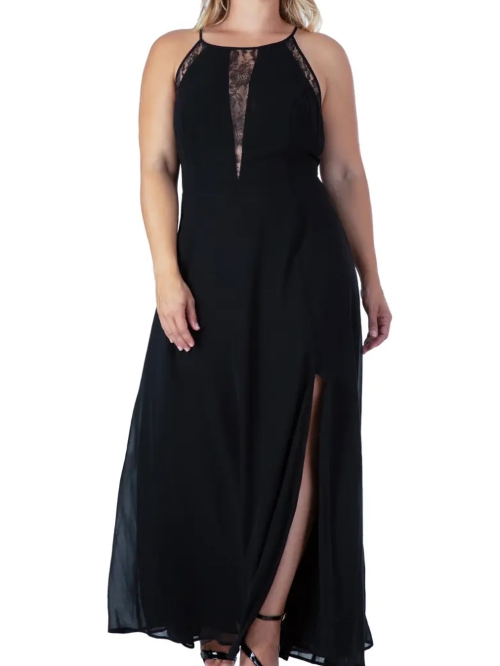 Standards & Practices Women's Black Lace Detailed Sleeveless Maxi Dress -size 18
